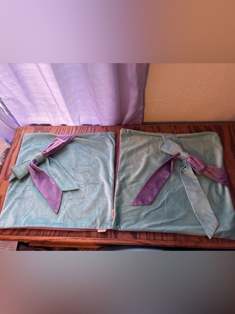 Reversible Velvet Throw Pillow Covers in Mint Green & Lavender